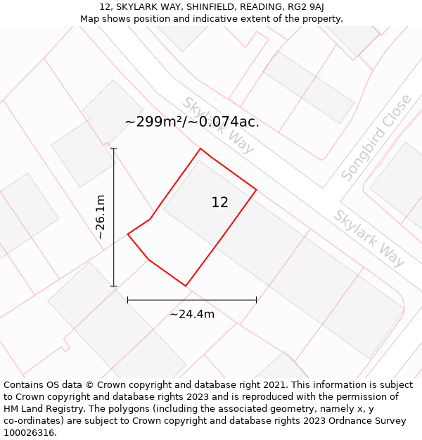 12, SKYLARK WAY, SHINFIELD, READING, RG2 9AJ: Plot and title map