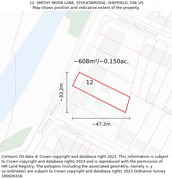 12, SMITHY MOOR LANE, STOCKSBRIDGE, SHEFFIELD, S36 1FJ: Plot and title map