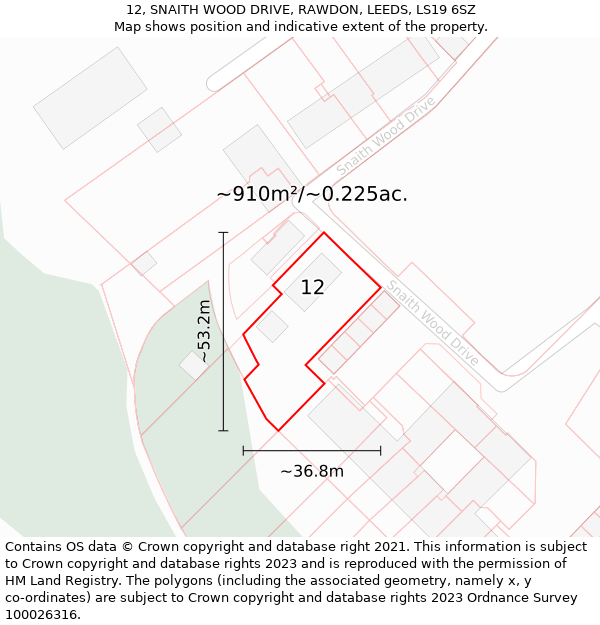 12, SNAITH WOOD DRIVE, RAWDON, LEEDS, LS19 6SZ: Plot and title map
