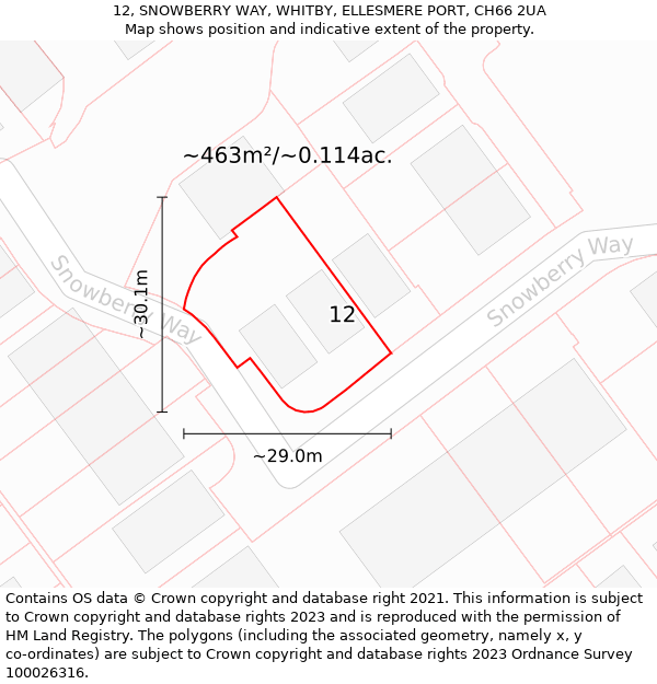 12, SNOWBERRY WAY, WHITBY, ELLESMERE PORT, CH66 2UA: Plot and title map