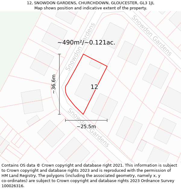 12, SNOWDON GARDENS, CHURCHDOWN, GLOUCESTER, GL3 1JL: Plot and title map