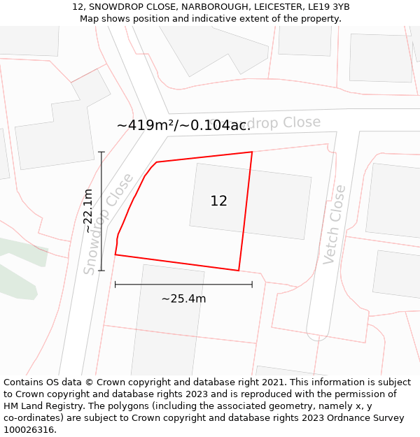 12, SNOWDROP CLOSE, NARBOROUGH, LEICESTER, LE19 3YB: Plot and title map