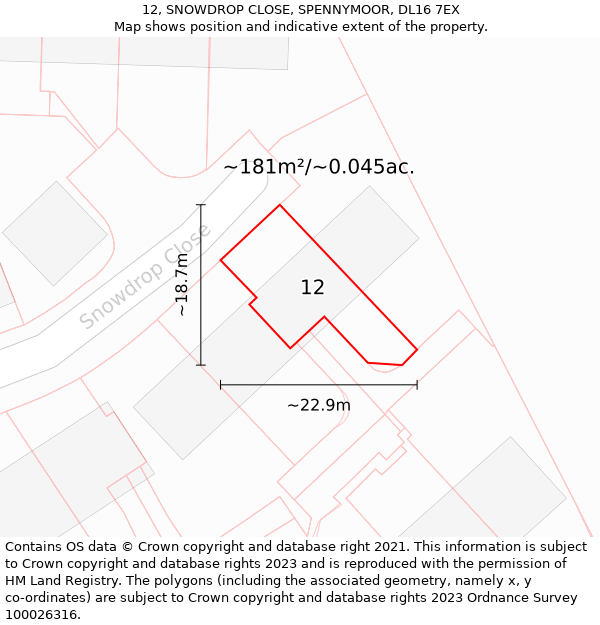 12, SNOWDROP CLOSE, SPENNYMOOR, DL16 7EX: Plot and title map