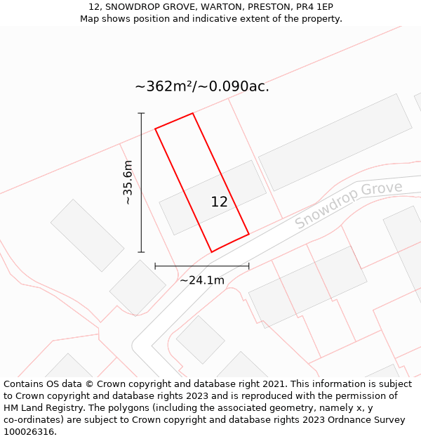 12, SNOWDROP GROVE, WARTON, PRESTON, PR4 1EP: Plot and title map