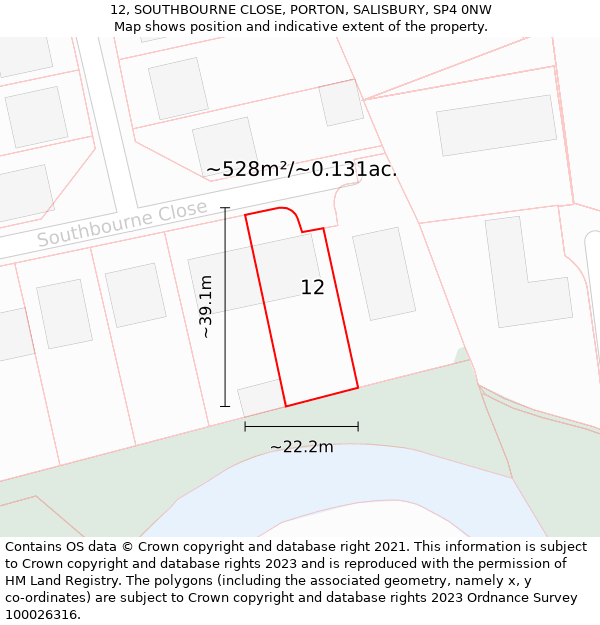 12, SOUTHBOURNE CLOSE, PORTON, SALISBURY, SP4 0NW: Plot and title map