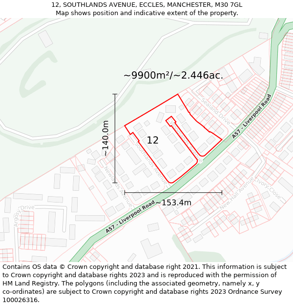 12, SOUTHLANDS AVENUE, ECCLES, MANCHESTER, M30 7GL: Plot and title map