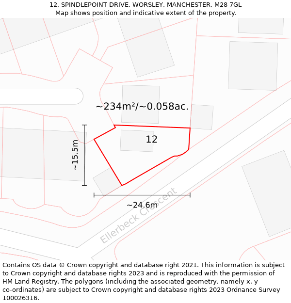 12, SPINDLEPOINT DRIVE, WORSLEY, MANCHESTER, M28 7GL: Plot and title map