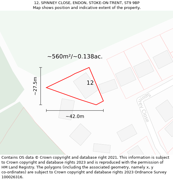 12, SPINNEY CLOSE, ENDON, STOKE-ON-TRENT, ST9 9BP: Plot and title map