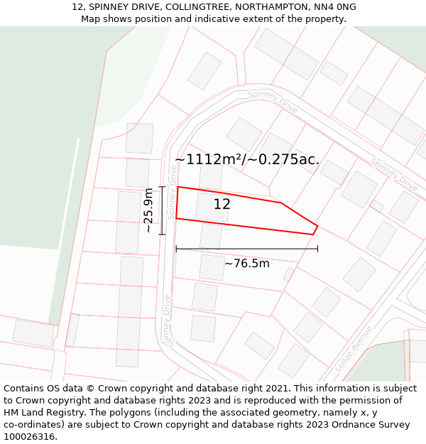 12, SPINNEY DRIVE, COLLINGTREE, NORTHAMPTON, NN4 0NG: Plot and title map