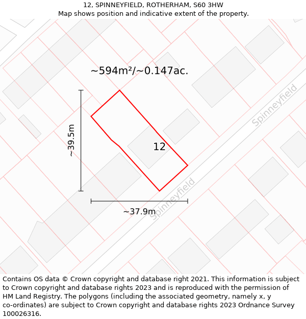 12, SPINNEYFIELD, ROTHERHAM, S60 3HW: Plot and title map