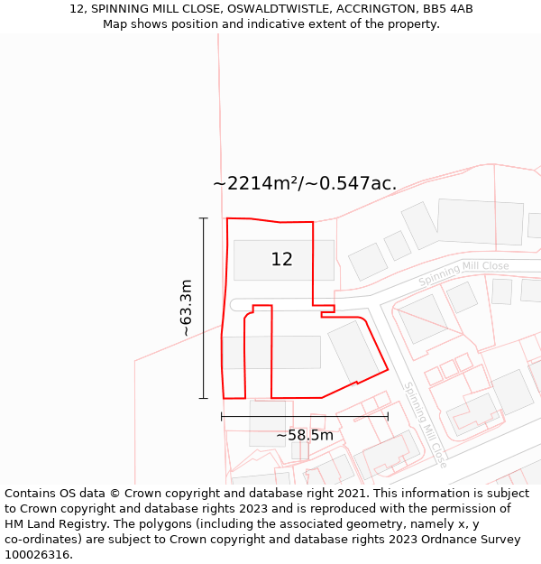 12, SPINNING MILL CLOSE, OSWALDTWISTLE, ACCRINGTON, BB5 4AB: Plot and title map