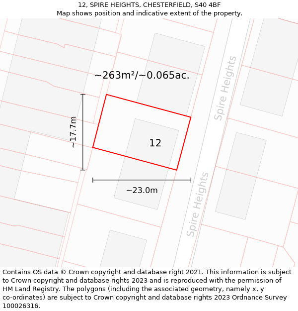 12, SPIRE HEIGHTS, CHESTERFIELD, S40 4BF: Plot and title map