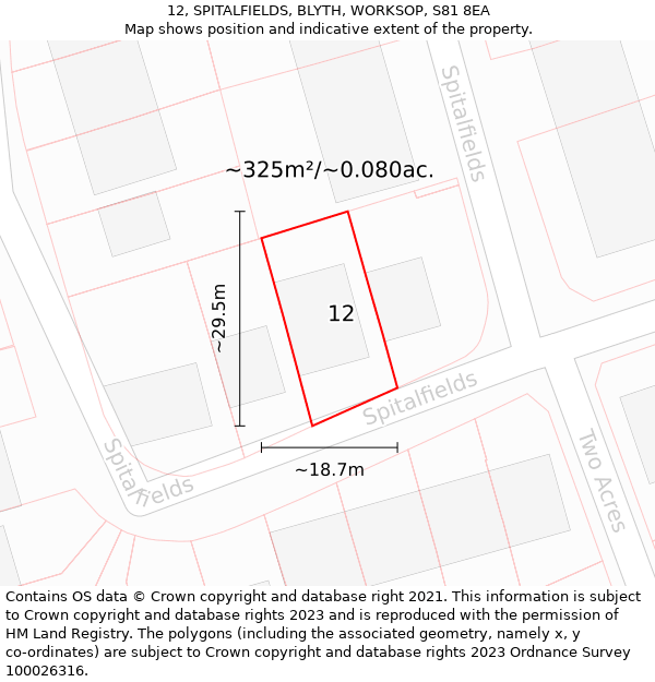 12, SPITALFIELDS, BLYTH, WORKSOP, S81 8EA: Plot and title map