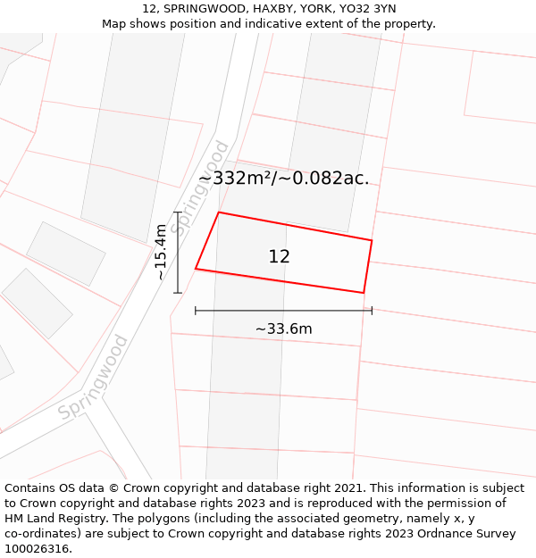 12, SPRINGWOOD, HAXBY, YORK, YO32 3YN: Plot and title map