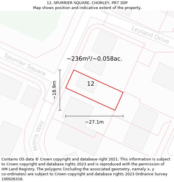 12, SPURRIER SQUARE, CHORLEY, PR7 3DP: Plot and title map