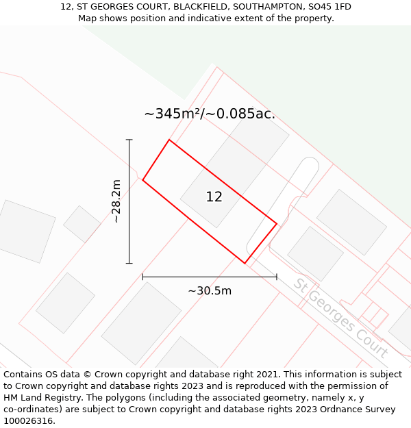 12, ST GEORGES COURT, BLACKFIELD, SOUTHAMPTON, SO45 1FD: Plot and title map