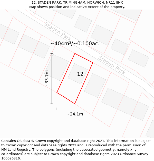 12, STADEN PARK, TRIMINGHAM, NORWICH, NR11 8HX: Plot and title map