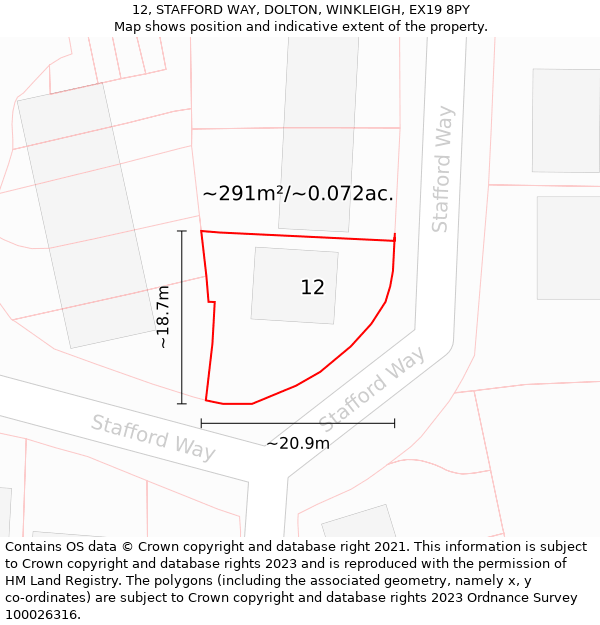 12, STAFFORD WAY, DOLTON, WINKLEIGH, EX19 8PY: Plot and title map