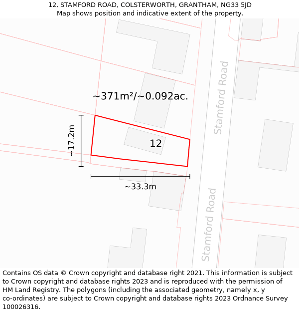 12, STAMFORD ROAD, COLSTERWORTH, GRANTHAM, NG33 5JD: Plot and title map