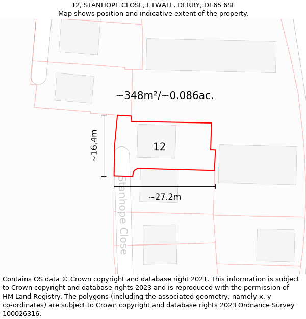 12, STANHOPE CLOSE, ETWALL, DERBY, DE65 6SF: Plot and title map