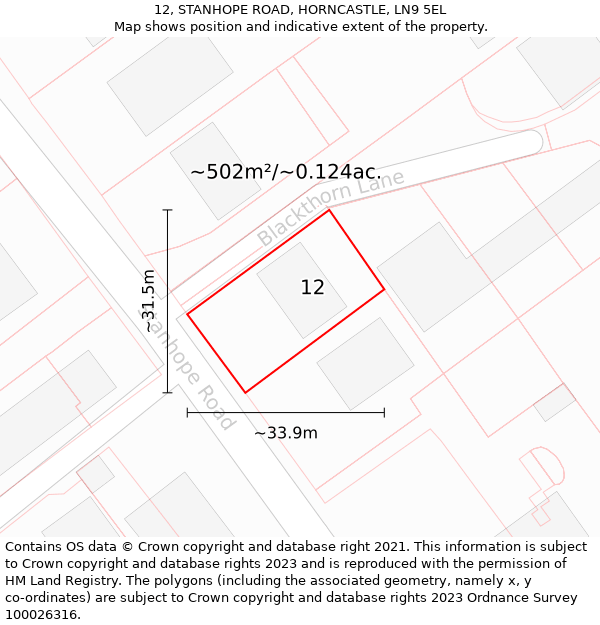 12, STANHOPE ROAD, HORNCASTLE, LN9 5EL: Plot and title map