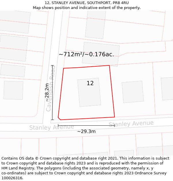 12, STANLEY AVENUE, SOUTHPORT, PR8 4RU: Plot and title map