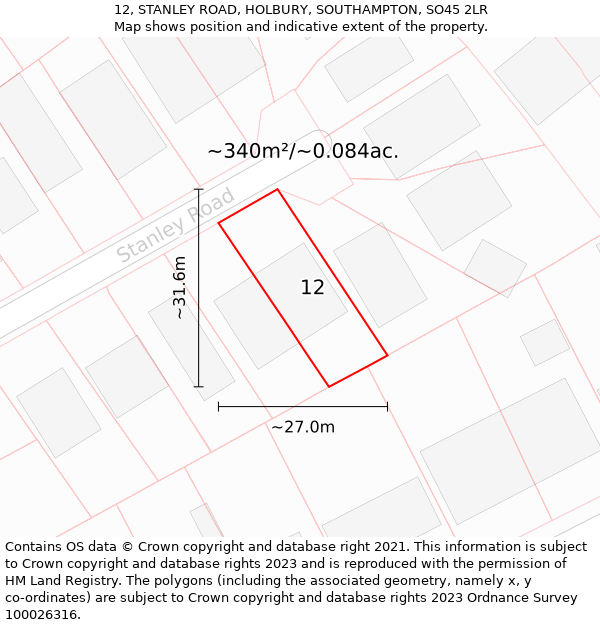 12, STANLEY ROAD, HOLBURY, SOUTHAMPTON, SO45 2LR: Plot and title map