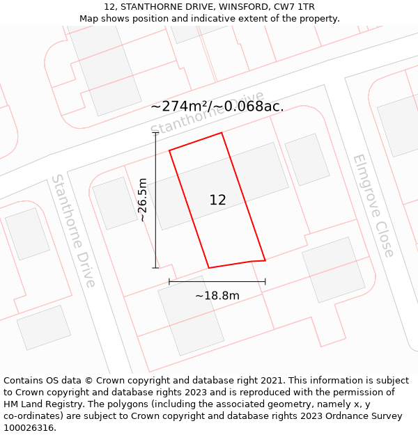 12, STANTHORNE DRIVE, WINSFORD, CW7 1TR: Plot and title map