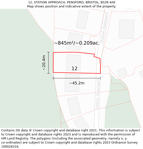 12, STATION APPROACH, PENSFORD, BRISTOL, BS39 4AE: Plot and title map