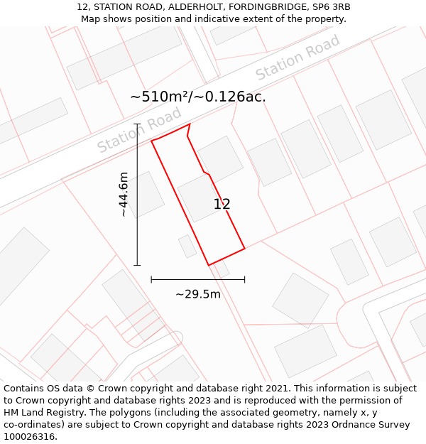12, STATION ROAD, ALDERHOLT, FORDINGBRIDGE, SP6 3RB: Plot and title map