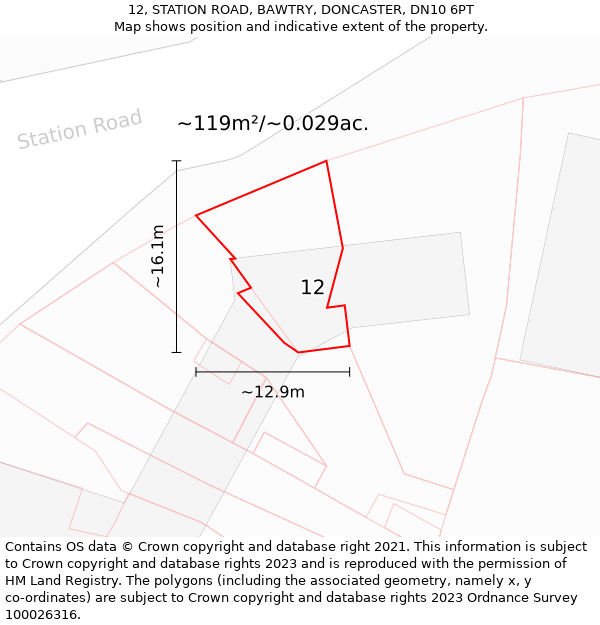 12, STATION ROAD, BAWTRY, DONCASTER, DN10 6PT: Plot and title map