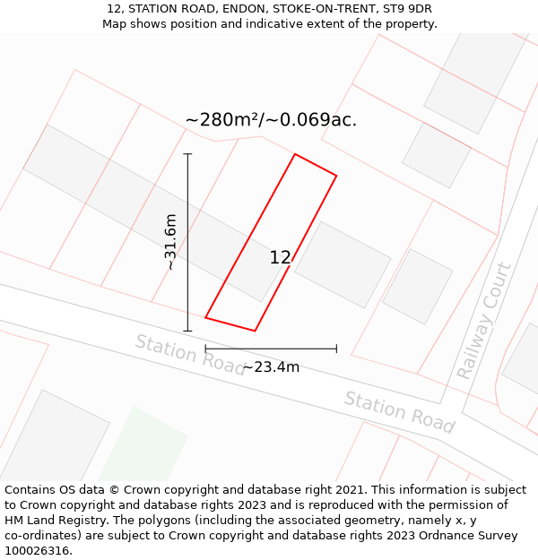 12, STATION ROAD, ENDON, STOKE-ON-TRENT, ST9 9DR: Plot and title map