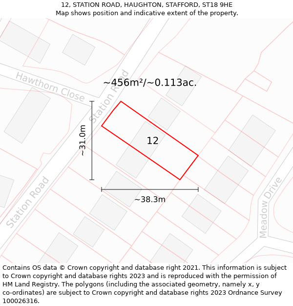 12, STATION ROAD, HAUGHTON, STAFFORD, ST18 9HE: Plot and title map