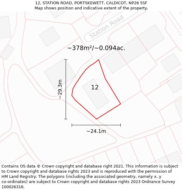 12, STATION ROAD, PORTSKEWETT, CALDICOT, NP26 5SF: Plot and title map