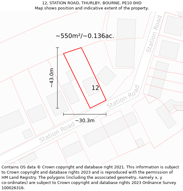 12, STATION ROAD, THURLBY, BOURNE, PE10 0HD: Plot and title map