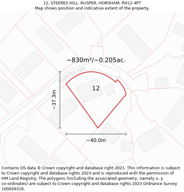 12, STEERES HILL, RUSPER, HORSHAM, RH12 4PT: Plot and title map