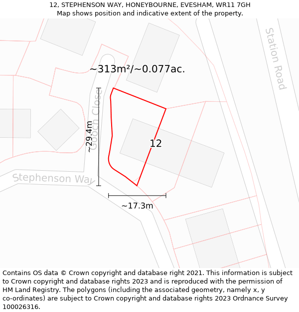 12, STEPHENSON WAY, HONEYBOURNE, EVESHAM, WR11 7GH: Plot and title map