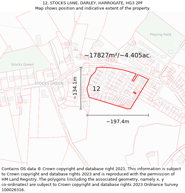 12, STOCKS LANE, DARLEY, HARROGATE, HG3 2PF: Plot and title map