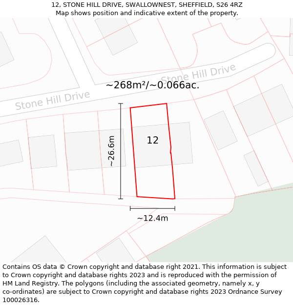 12, STONE HILL DRIVE, SWALLOWNEST, SHEFFIELD, S26 4RZ: Plot and title map