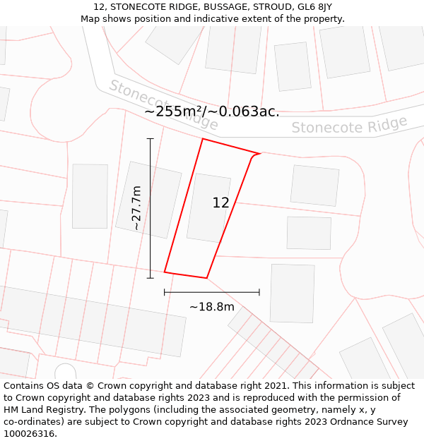 12, STONECOTE RIDGE, BUSSAGE, STROUD, GL6 8JY: Plot and title map