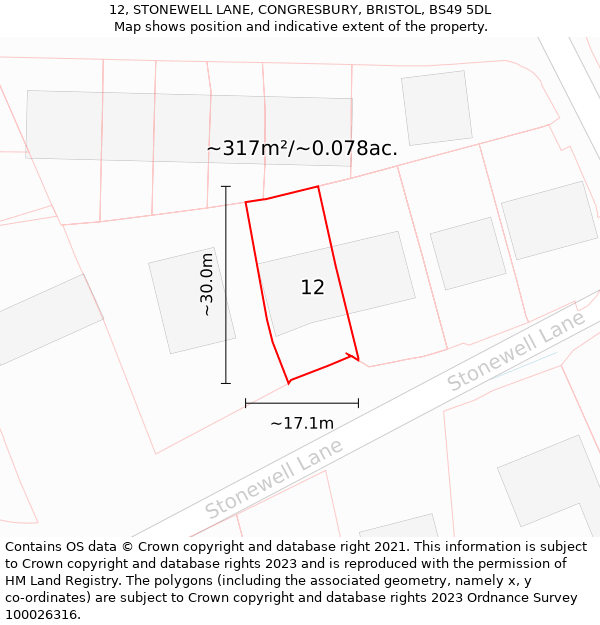 12, STONEWELL LANE, CONGRESBURY, BRISTOL, BS49 5DL: Plot and title map