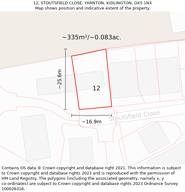 12, STOUTSFIELD CLOSE, YARNTON, KIDLINGTON, OX5 1NX: Plot and title map