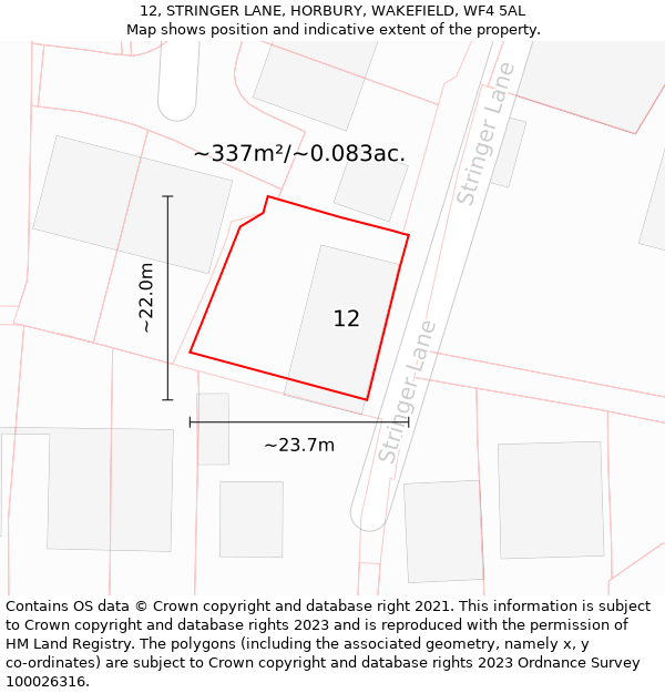 12, STRINGER LANE, HORBURY, WAKEFIELD, WF4 5AL: Plot and title map