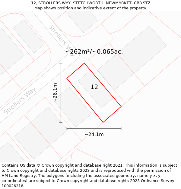 12, STROLLERS WAY, STETCHWORTH, NEWMARKET, CB8 9TZ: Plot and title map