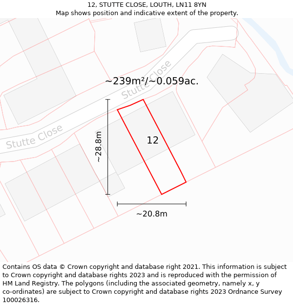 12, STUTTE CLOSE, LOUTH, LN11 8YN: Plot and title map