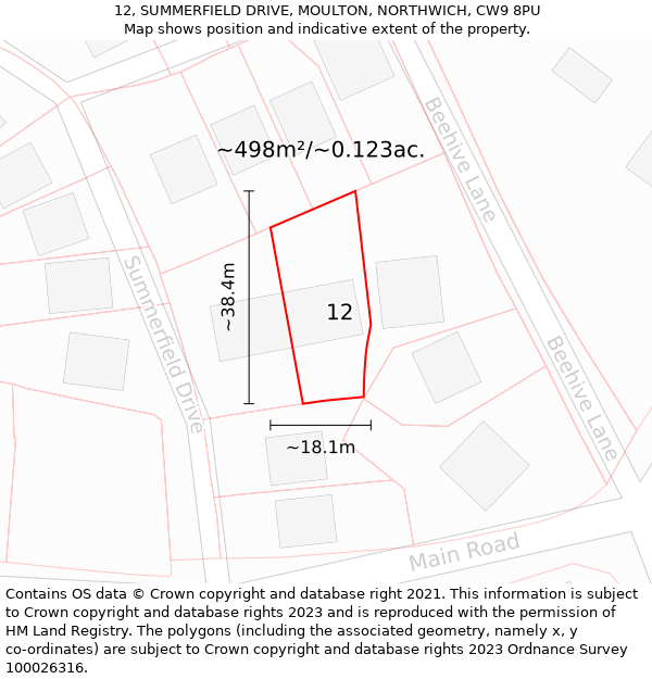 12, SUMMERFIELD DRIVE, MOULTON, NORTHWICH, CW9 8PU: Plot and title map