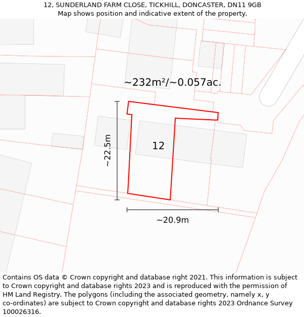 12, SUNDERLAND FARM CLOSE, TICKHILL, DONCASTER, DN11 9GB: Plot and title map