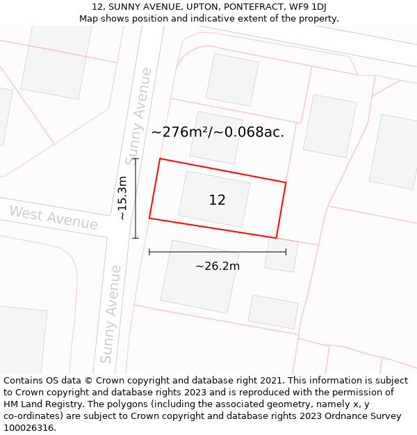 12, SUNNY AVENUE, UPTON, PONTEFRACT, WF9 1DJ: Plot and title map