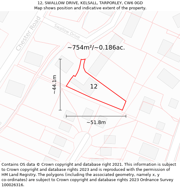 12, SWALLOW DRIVE, KELSALL, TARPORLEY, CW6 0GD: Plot and title map