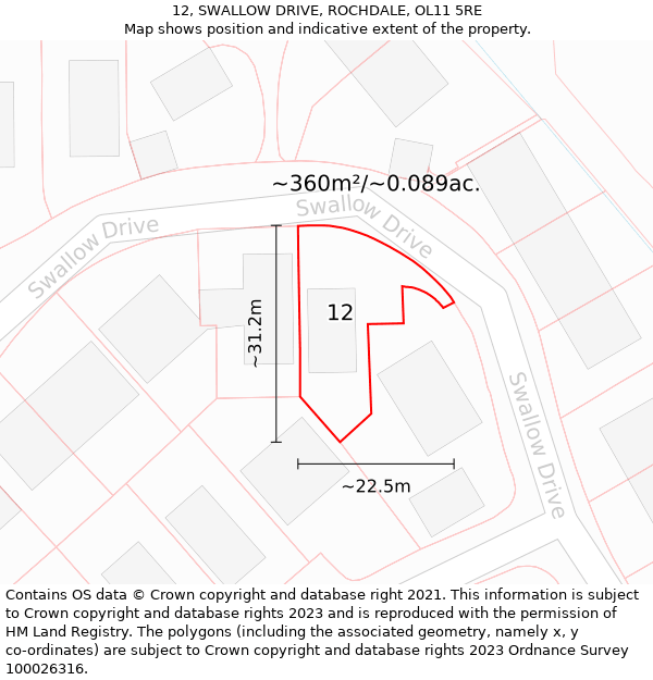 12, SWALLOW DRIVE, ROCHDALE, OL11 5RE: Plot and title map